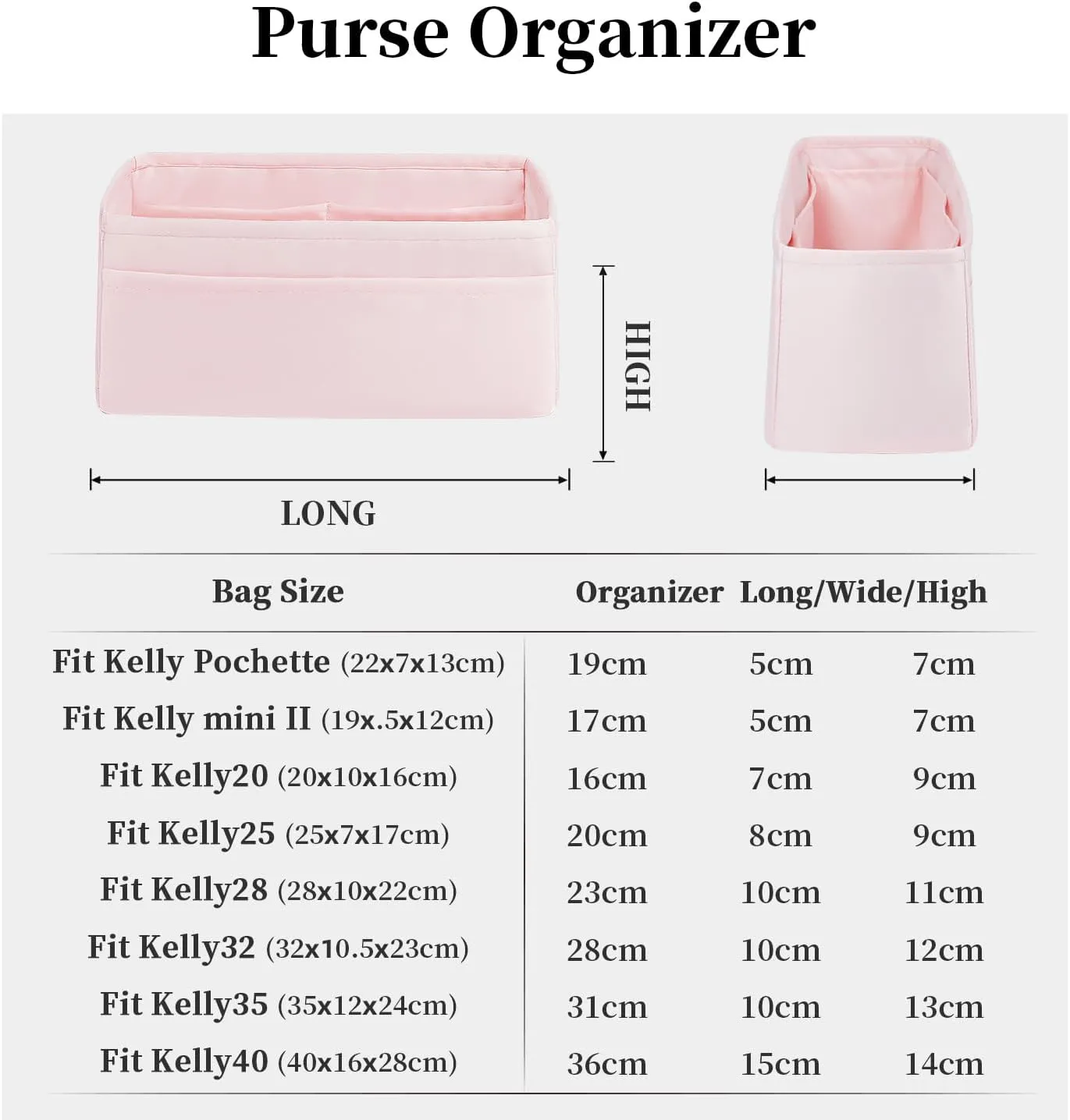 Kelly 25 Bag Insert, Purse Organizer Insert Compatible with Kelly Bag, Silky Purse Organizers for Inside Purse, Lightweight Handbag Shaper, Multi Color Options (Pink, KE 25)
