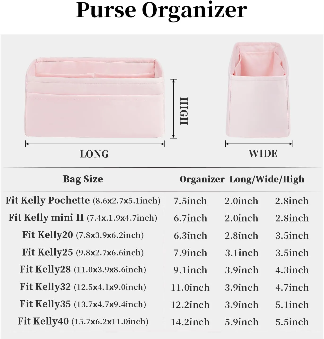 Kelly 25 Bag Insert, Purse Organizer Insert Compatible with Kelly Bag, Silky Purse Organizers for Inside Purse, Lightweight Handbag Shaper, Multi Color Options (Pink, KE 25)