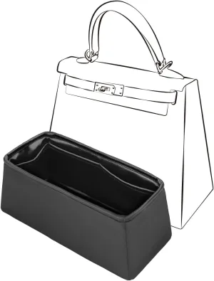 Kelly 32 Insert, Purse Organizer Insert Compatible with Hermes Kelly Bag, Lightweight and Silky Smooth, Bag Insert for Kelly 32 (Black, KL32)