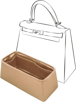 Kelly 32 Insert, Purse Organizer Insert Compatible with Hermes Kelly Bag, Lightweight and Silky Smooth, Bag Insert for Kelly 32 (Champagne, KL32)