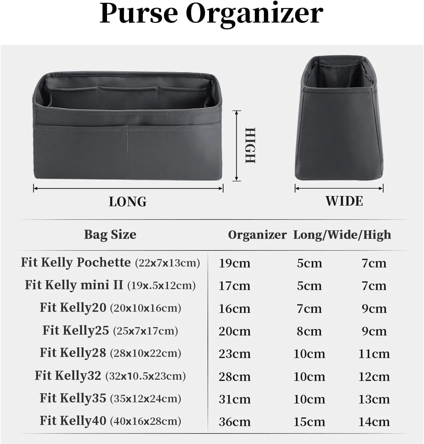 Kelly Pochette Insert, Silky Purse Organizers for Inside Purse, Lightweight Shaper Compatible with Hermes Kelly Pochette Bag, Multi Color Options(Grismeyer, Pochette)
