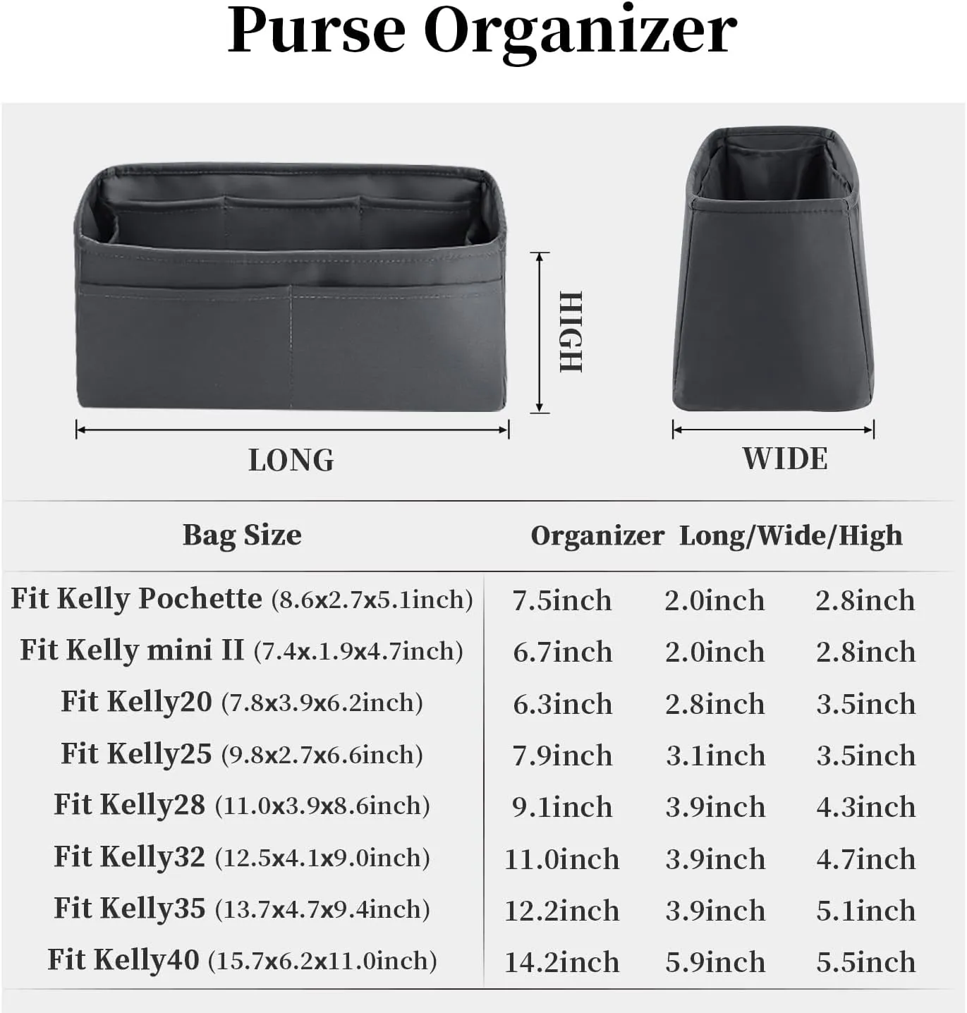 Kelly Pochette Insert, Silky Purse Organizers for Inside Purse, Lightweight Shaper Compatible with Hermes Kelly Pochette Bag, Multi Color Options(Grismeyer, Pochette)