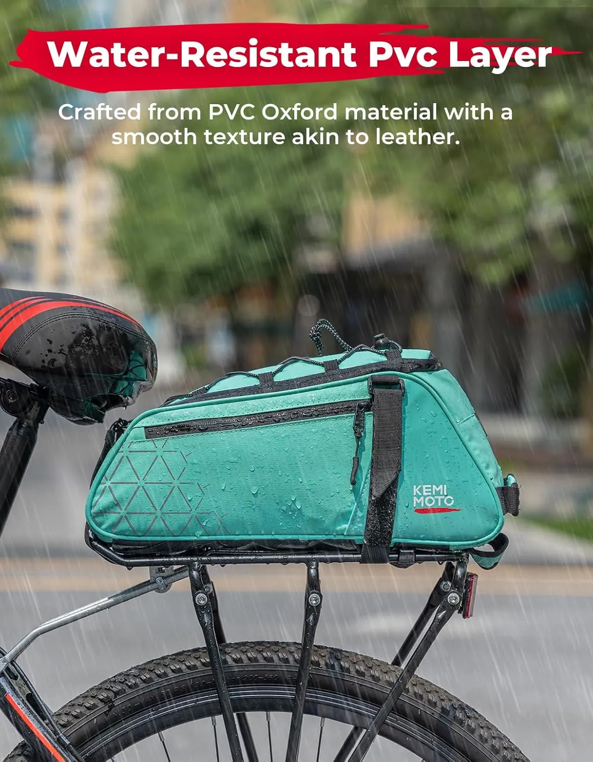KEMIMOTO Rear Bike Rack Bag - 8L PVC Water Resistant Ebike Bags for Bicycle Rear Rack, Bicycle Trunk Pannier for Commuter Travel Shopping and Cycling (Green)
