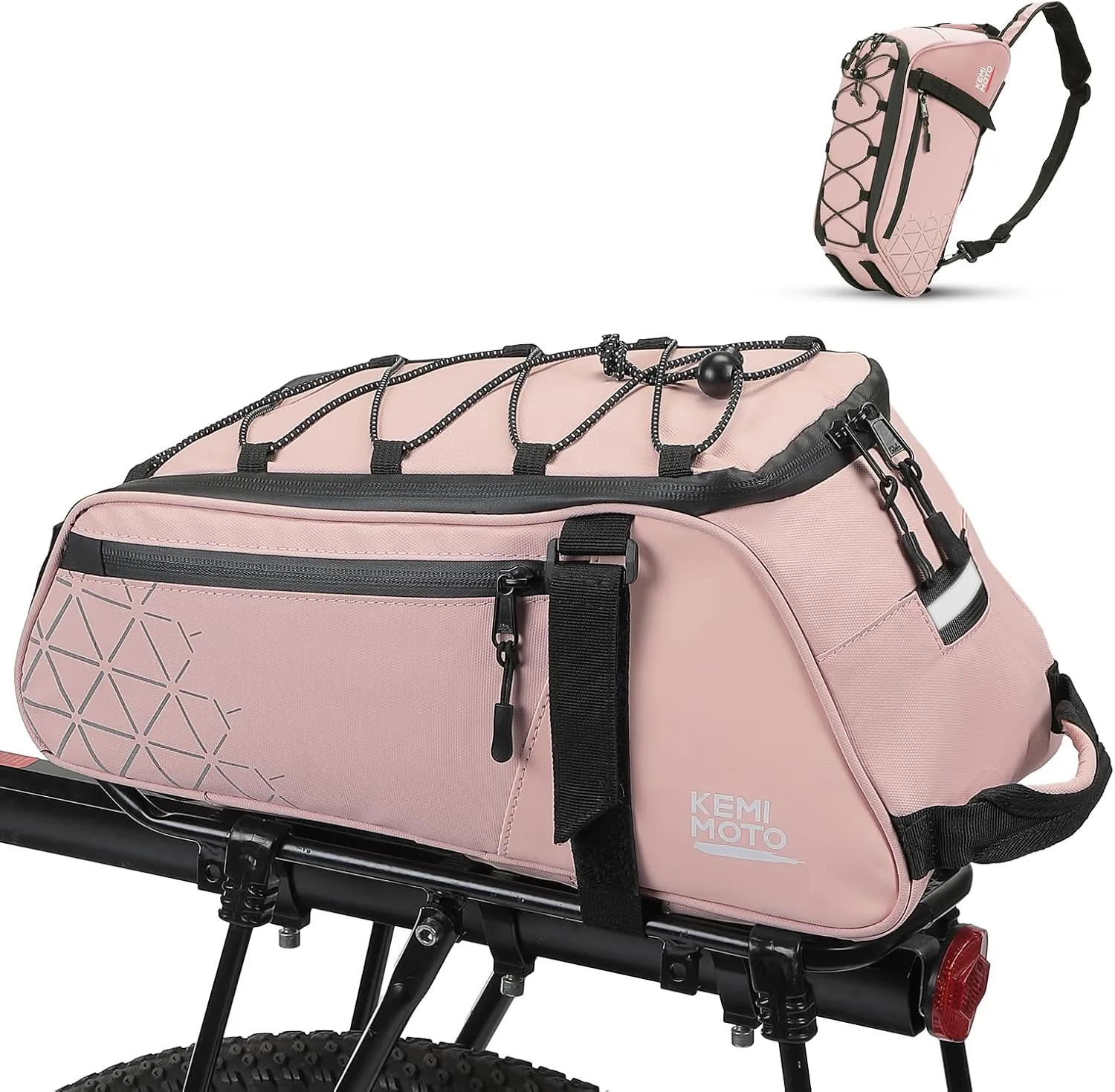 KEMIMOTO Rear Bike Rack Bag - 8L PVC Water Resistant Ebike Bags for Bicycle Rear Rack, Bicycle Trunk Pannier for Commuter Travel Shopping and Cycling (Pink)