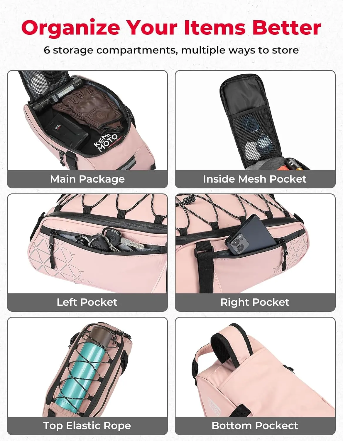 KEMIMOTO Rear Bike Rack Bag - 8L PVC Water Resistant Ebike Bags for Bicycle Rear Rack, Bicycle Trunk Pannier for Commuter Travel Shopping and Cycling (Pink)