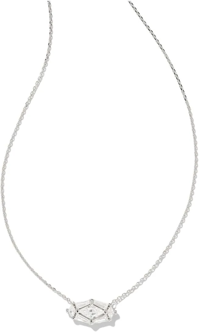 Kendra Scott, Womens, Lindy Rae Elisa Short Pendant Necklace, Silver White Crystal, One Size
