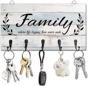 Key Holder Key Hooks Organizer Hanger Rack Family Wall Mounted Wooden Key Rack with 5 Key Hooks for Home Entryway Front Door Kitchen Hallway Bedroom Wall Decorative Key Storage