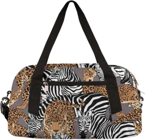 Kids Duffel Bag Animal Wild Leopards Zebra Overnight Bags Girl Boy Sports Duffel Bag Kids Travel Bag for Gymnastic School Practice Dance Bag Carry-On Weekender Bag
