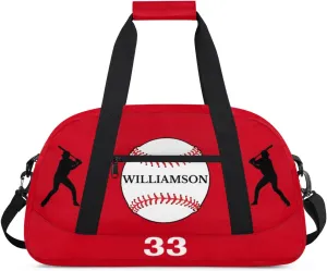 Kids Duffle Bag Personalized Gym Bag Overnight Bags, Ideal for Travel and Sports, Suitable for Men Women for Gym, Dance, Yoga, Durable Waterproof Sport Overnight Handbags Baseball Red
