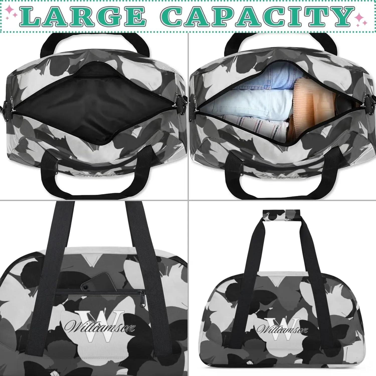 Kids Duffle Bag Personalized Gym Bag Overnight Bags, Ideal for Travel and Sports, Suitable for Men Women for Gym, Dance, Yoga, Durable Waterproof Sport Overnight Handbags Butterflies