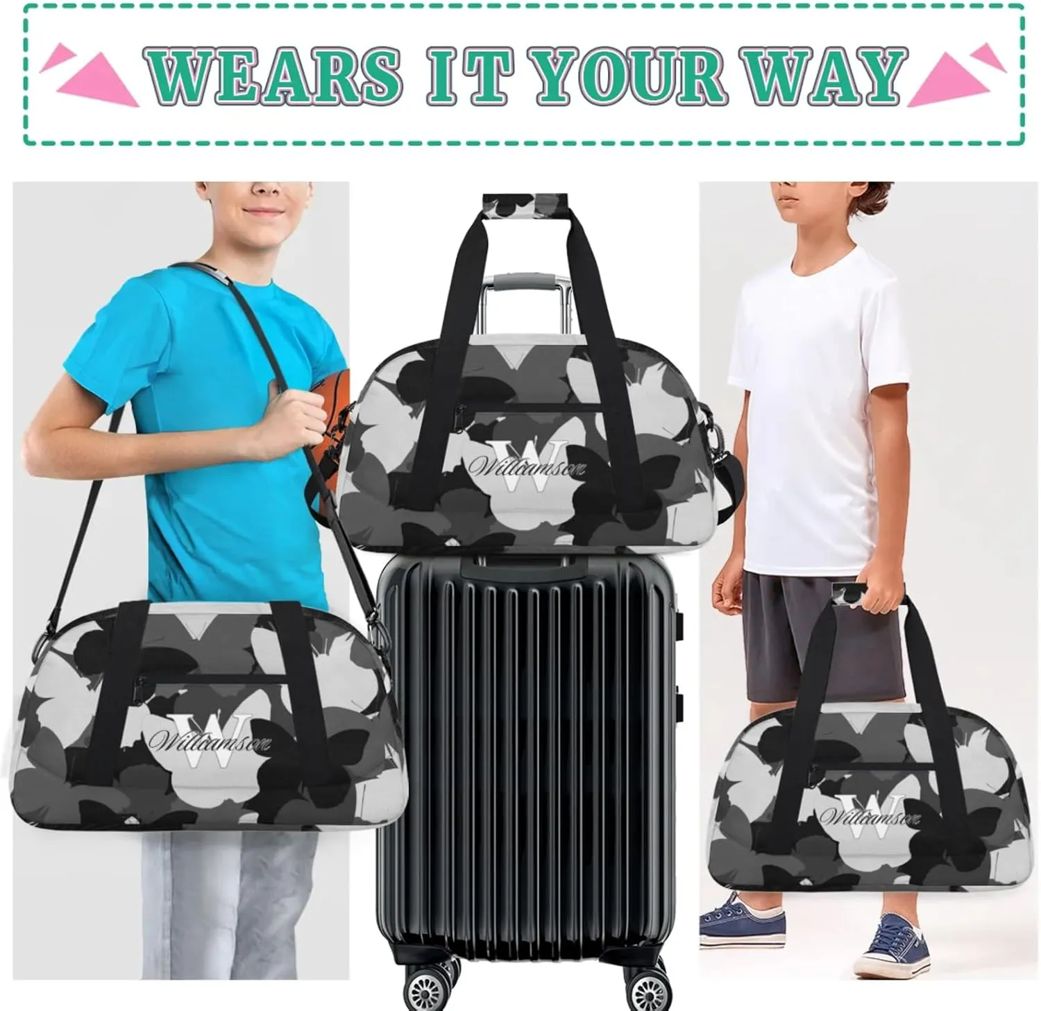 Kids Duffle Bag Personalized Gym Bag Overnight Bags, Ideal for Travel and Sports, Suitable for Men Women for Gym, Dance, Yoga, Durable Waterproof Sport Overnight Handbags Butterflies