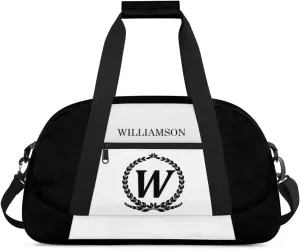Kids Duffle Bag Personalized Gym Bag Overnight Bags, Ideal for Travel and Sports, Suitable for Men Women for Gym, Dance, Yoga, Durable Waterproof Sport Overnight Handbags Initial Black