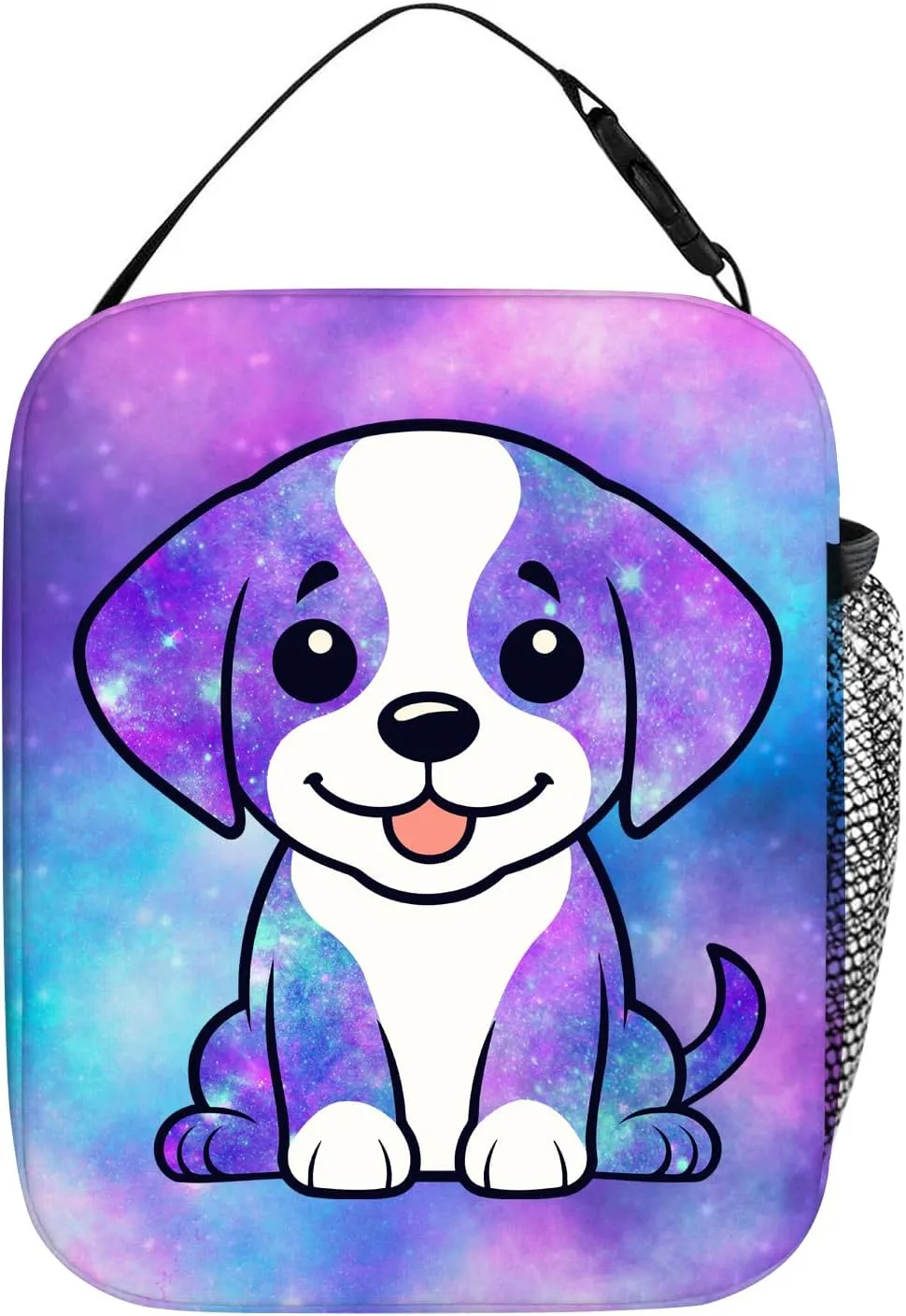 Kids Galaxy Dog Lunch Bag, Cute Dog Puppy Insulated Lunch Box Cooler Thermal Food Tote, Funny Purple Blue Galaxy Animal Print Lunchbox Reusable Meal Handbags for Boys Girls Women Men