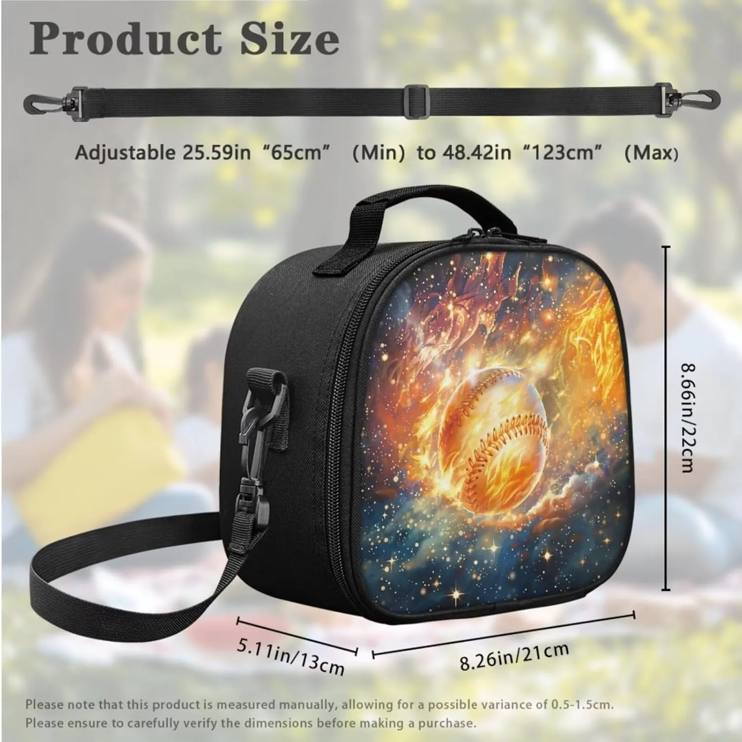 Kids Lunch Bag Fire Baseball Small Crossbody Lunch Tote for Boys with Adjustable Strap Lightweight Tableware Box for Spoon Fork 2 Pack Lunch Box Bag