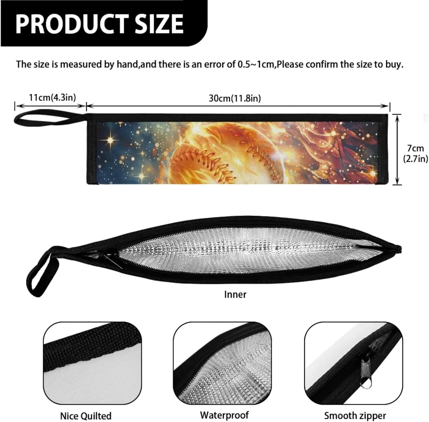Kids Lunch Bag Fire Baseball Small Crossbody Lunch Tote for Boys with Adjustable Strap Lightweight Tableware Box for Spoon Fork 2 Pack Lunch Box Bag