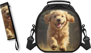 Kids Lunch Bag Golden Retriever Crossbody Lunch Bag for Kids with Adjustable Strap Flatware Storage Bag for Fork Spoon 2 Pack Lunch Box Bag for Camping