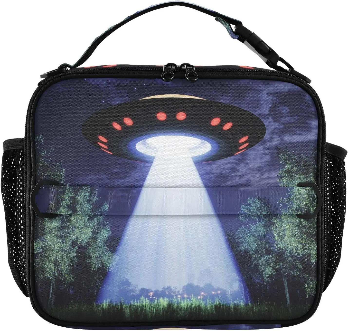 Kids Lunch Box, Flying Saucer Beam Tree Night Insulated Lunch Bag for Kids Girls Boys Cooler Thermal Meal Tote with Adjustable Shoulder Strap