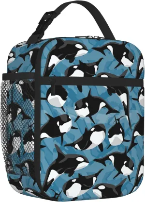 Kids Lunch Box Lunch Bag for Boys Girls, Reusable Insulated Lunch Boxes Tote Bag, High Capacity Leakproof Thermal Cooler Sack Food Handbags for School Work Picnic Camping Gifts (Killer Whale)