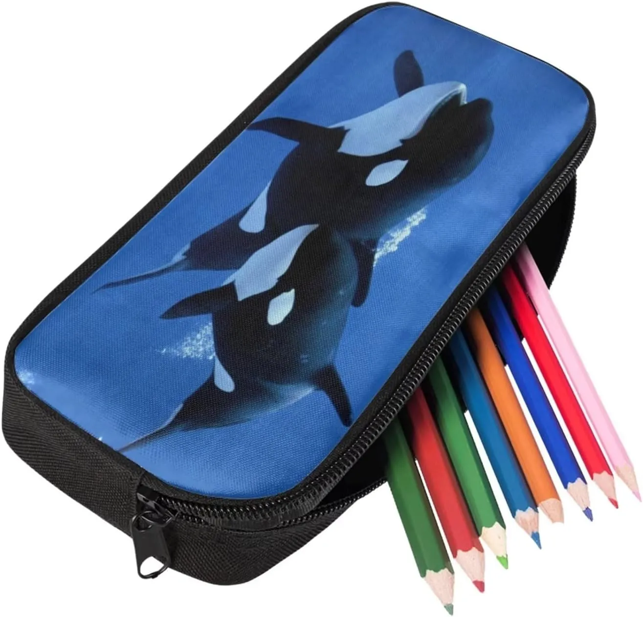 Kids Novelty Animal Backpack and Lunch Box for Boys Girls Student Lightweight 17 Inch School Blue Killer Whale Orca Backpack with Lunch Bag Pencil Case Kids Comfy Padded Large Bookbag