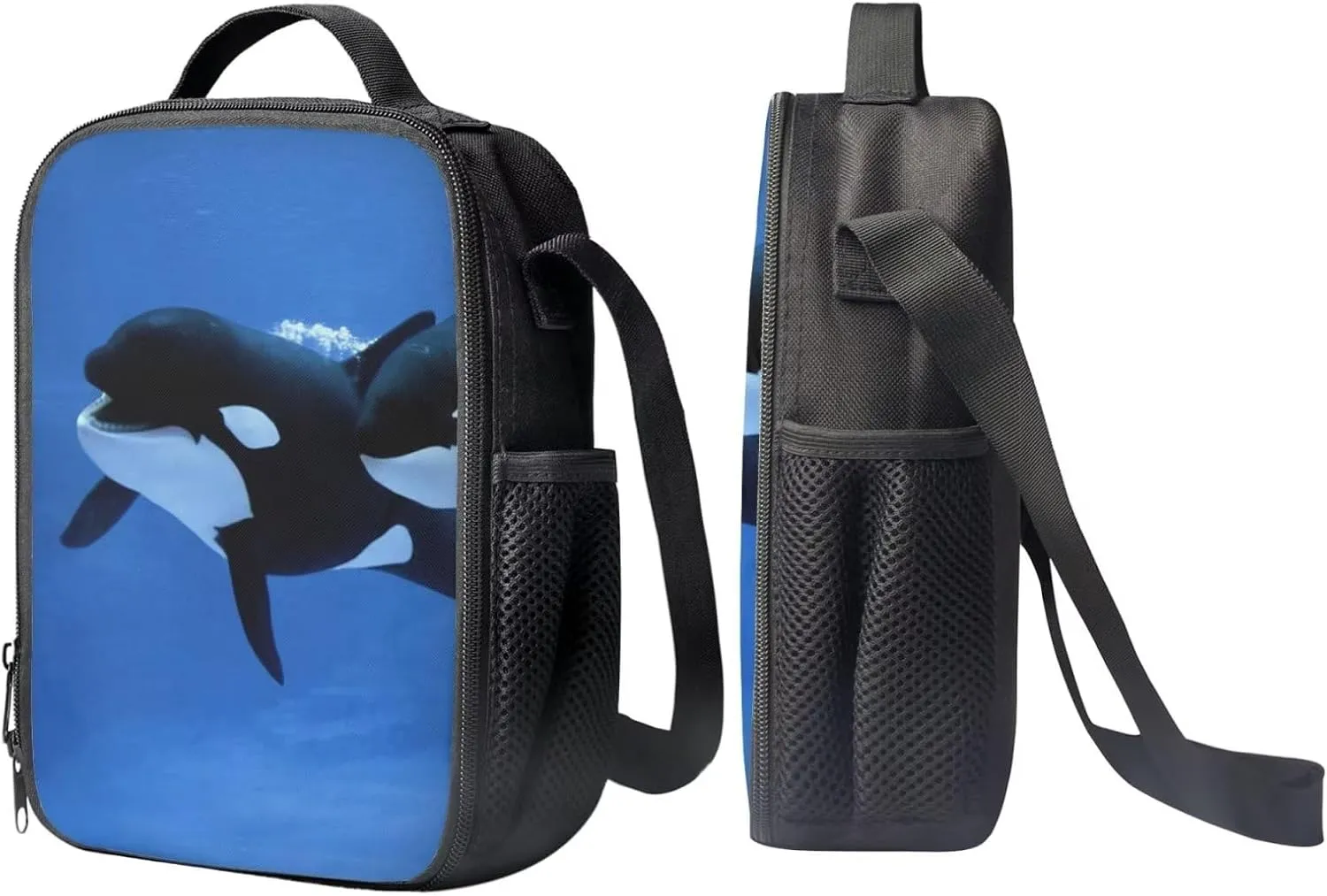 Kids Novelty Animal Backpack and Lunch Box for Boys Girls Student Lightweight 17 Inch School Blue Killer Whale Orca Backpack with Lunch Bag Pencil Case Kids Comfy Padded Large Bookbag