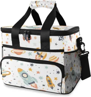 Kigai Cartoon Spacecraft Reusable Lunch Bag Insulated Lunch Box Leakproof Thermal Bag Cooler Tote with Adjustable Shoulder Strap for Picnic Travel Camping