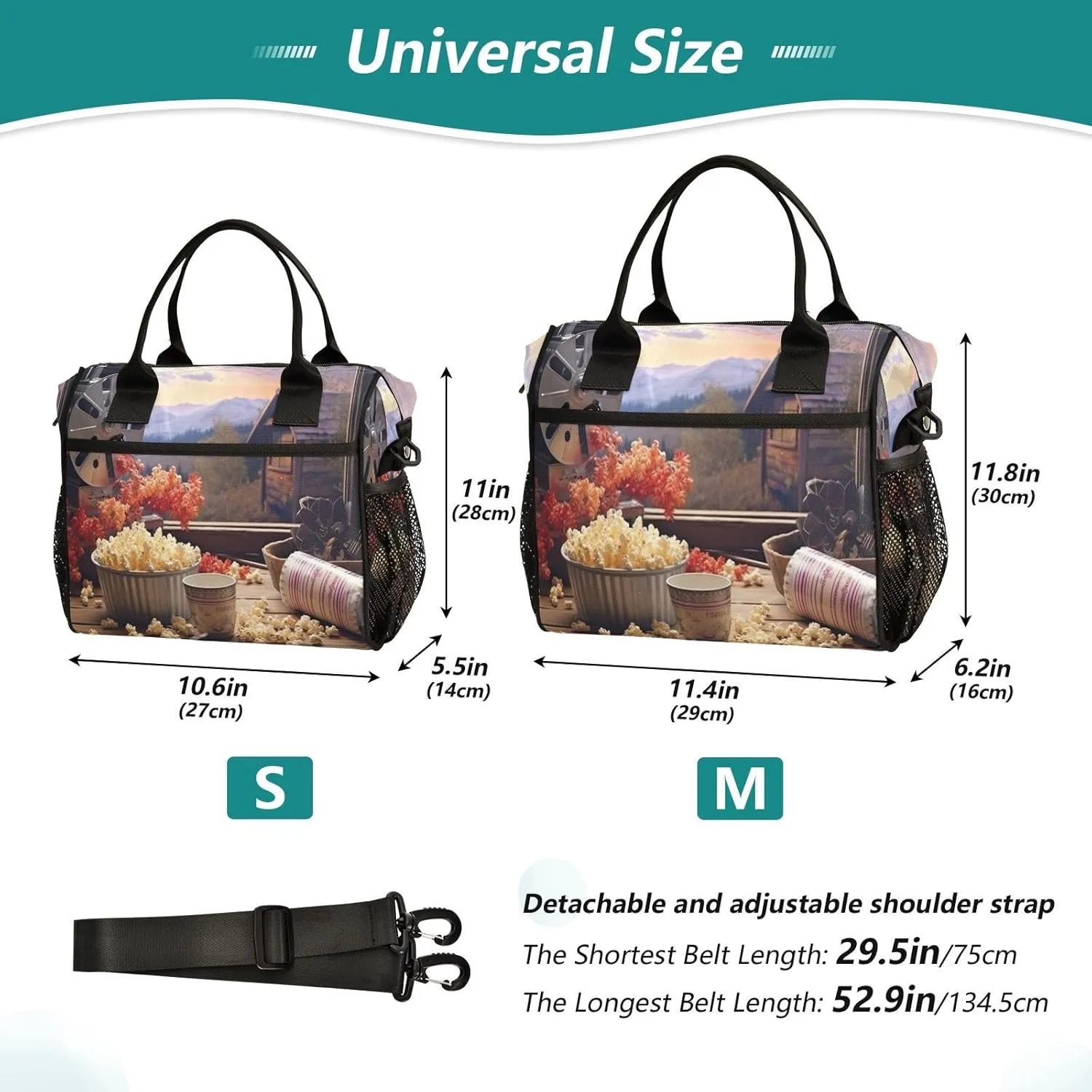 Kigai Popcorn Cinema Lunch Bag Reusable Insulated Lunch Box for Women & Men, Leakproof Lunch Cooler Bag Tote Bag for Work, Travel, Outdoor Small