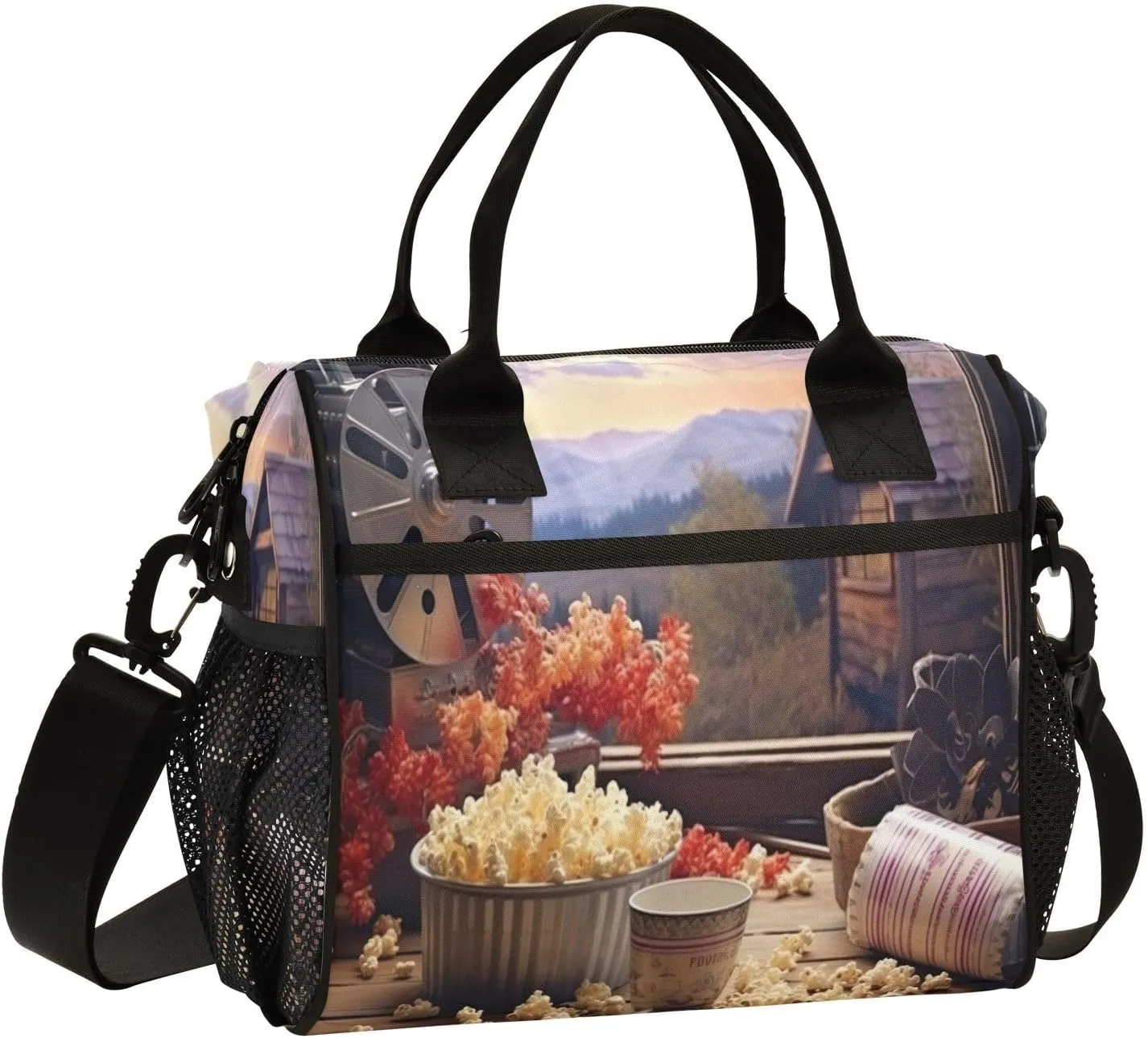 Kigai Popcorn Cinema Lunch Bag Reusable Insulated Lunch Box for Women & Men, Leakproof Lunch Cooler Bag Tote Bag for Work, Travel, Outdoor Small