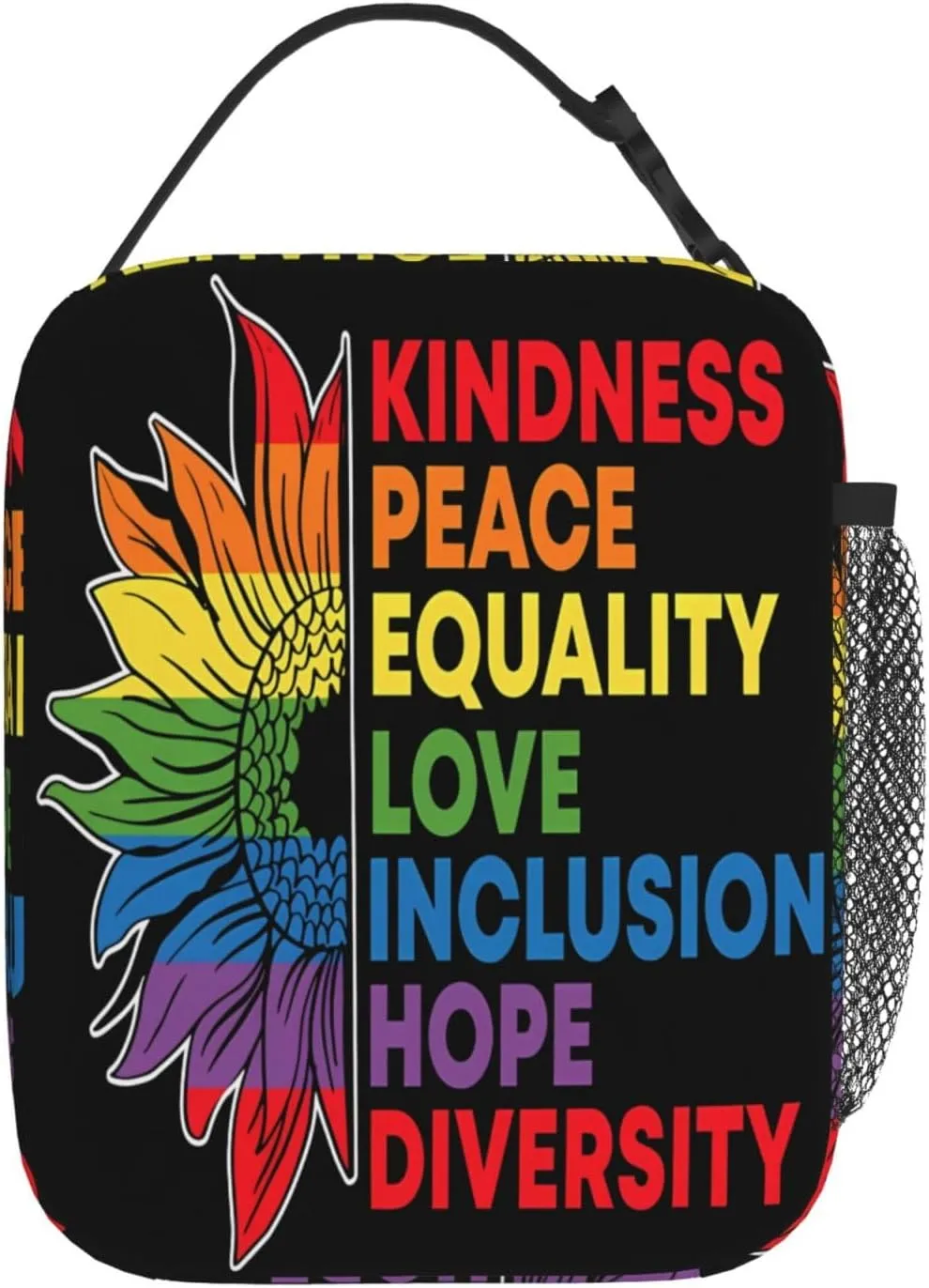 Kindness Peace Equality Love Inclusion Pride Sunflower Insulated Lunch Bag Reusable Lunch Box Picnic Organizer Portable Tote Bags Thermal Container Ice Pack Food Handbag for Work Travel Gym