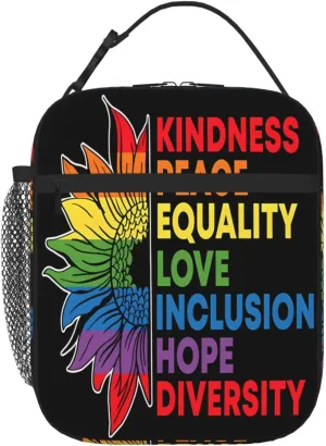 Kindness Peace Equality Love Inclusion Pride Sunflower Insulated Lunch Bag Reusable Lunch Box Picnic Organizer Portable Tote Bags Thermal Container Ice Pack Food Handbag for Work Travel Gym