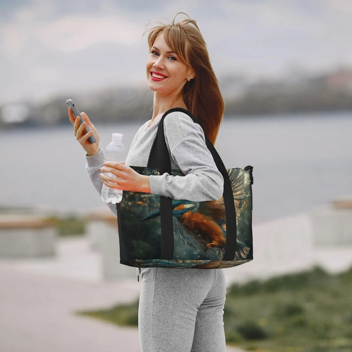 kingfisher print Travel Duffel Bag, Sports Tote Gym Bag, Swim Pool Bag Large Shoulder Tote Bag for Beach Weekender