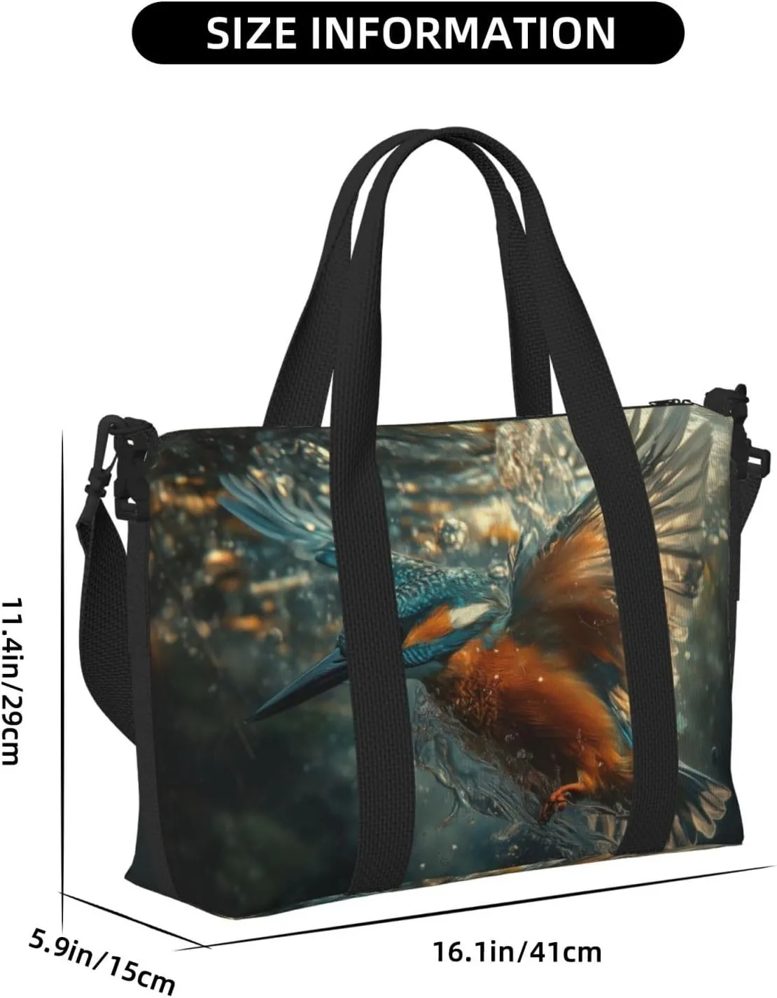 kingfisher print Travel Duffel Bag, Sports Tote Gym Bag, Swim Pool Bag Large Shoulder Tote Bag for Beach Weekender