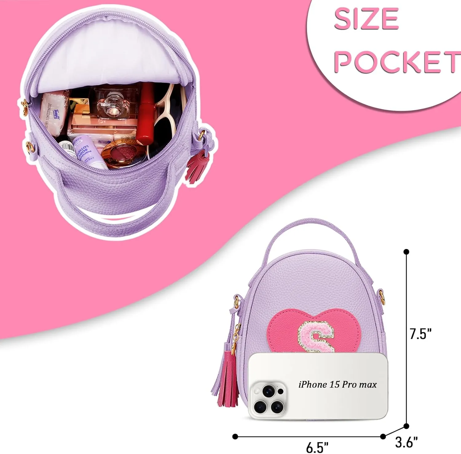 KKXIU Purse Gifts for Girls Cute Little Girl Crossbody Bag Heart Kids Small Backpack with Tassel (Purple-S)
