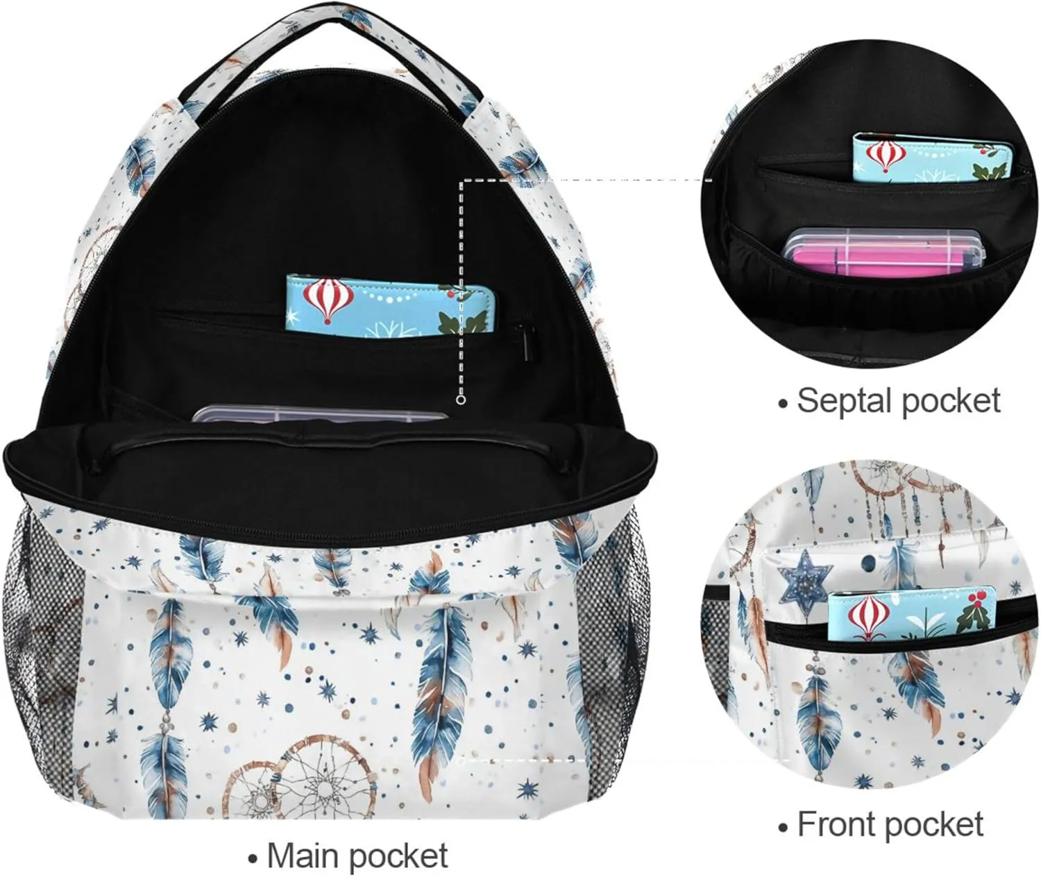 KLL Backpacks for Women Men Fashion Carry On Backpacks with Chest Strap for Travel Trip Western Cowboy Dream Catcher Tribal Star Primitive Charm Sparkling