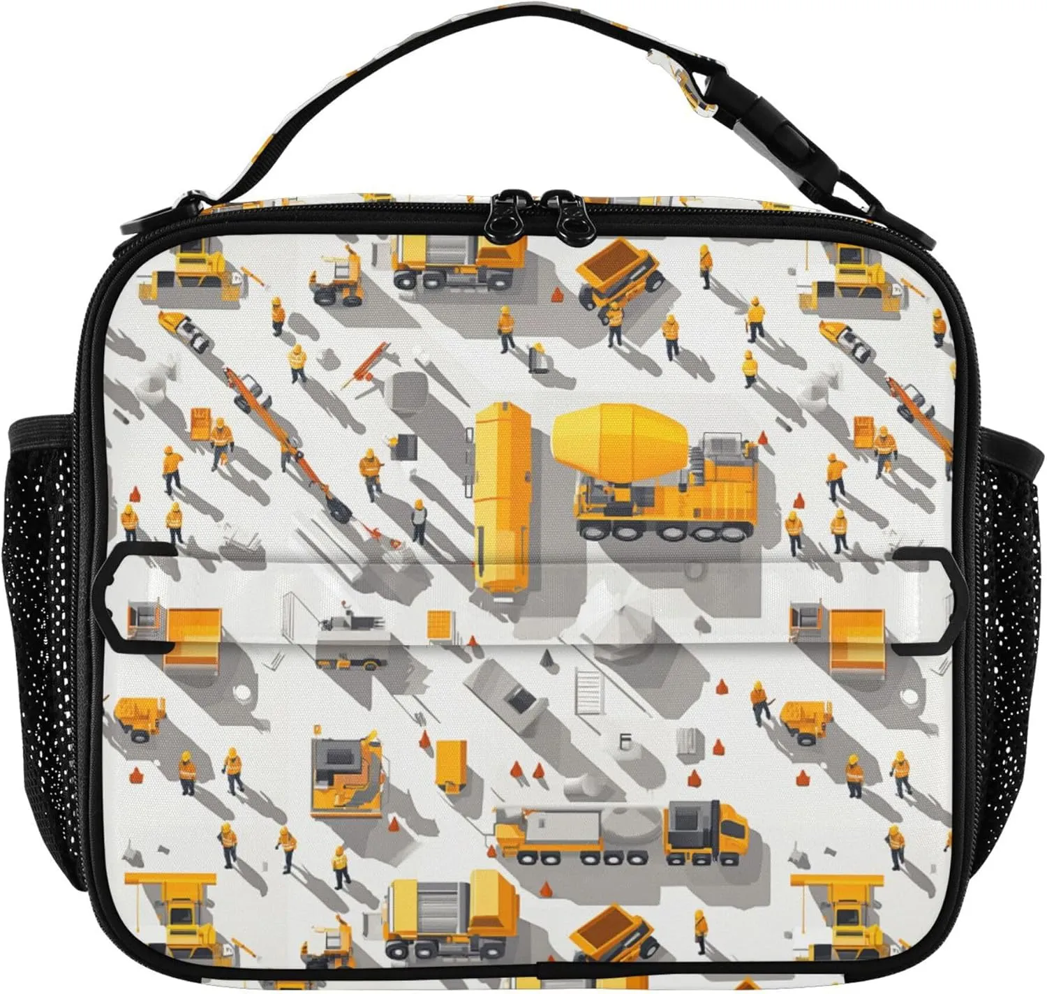KLL Boys Lunch Bag Waterproof Lunch Box for Women Removable Shoulder Strap Insulated Tote for Work Office Construction Scene Build Schools Concrete Mixer Truck Bulldozer