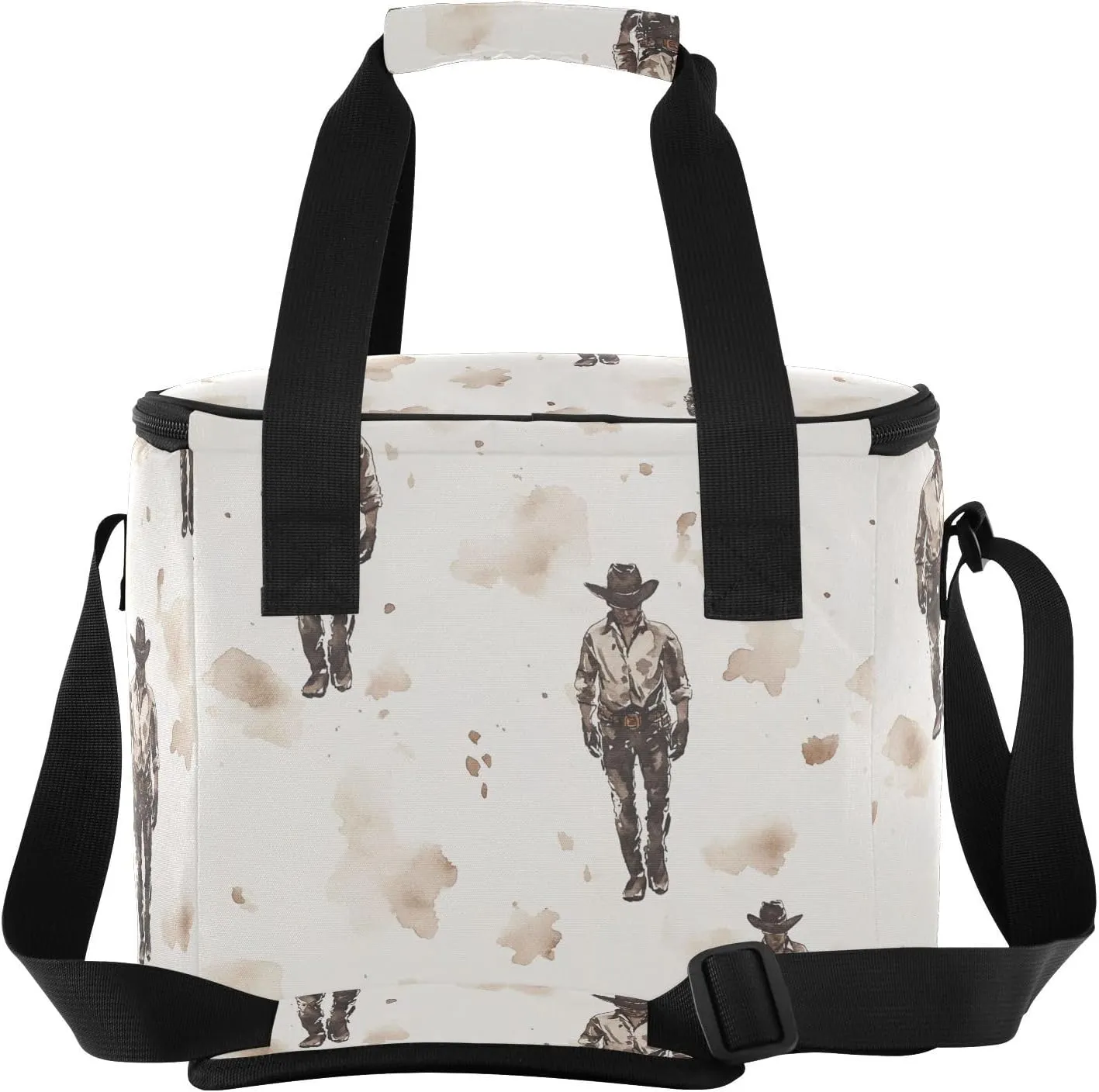 KLL Cowboy Primitive Charm Large Capacity Lunch Bag with Shoulder Strap Insulated Lunch Cooler Bag for Teen