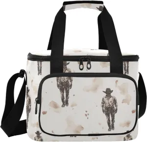 KLL Cowboy Primitive Charm Large Capacity Lunch Bag with Shoulder Strap Insulated Lunch Cooler Bag for Teen