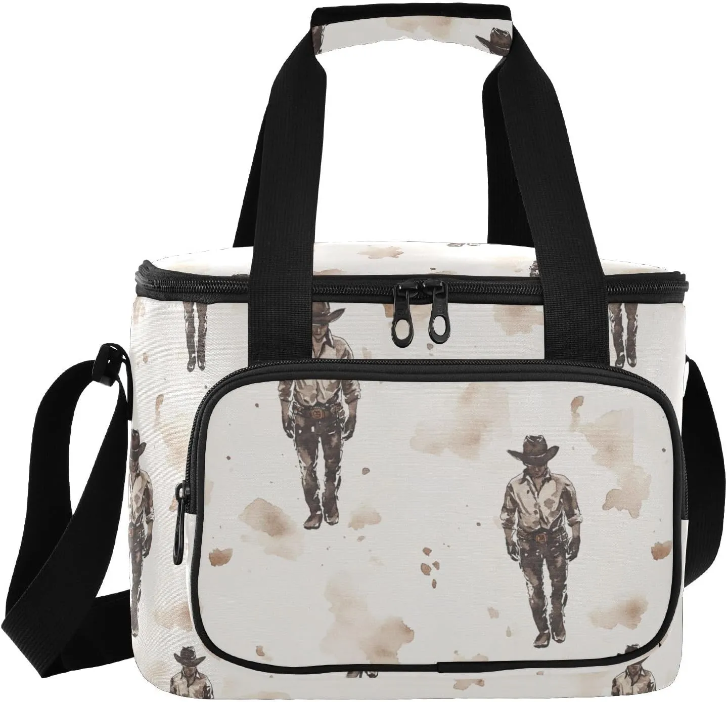 KLL Cowboy Primitive Charm Large Capacity Lunch Bag with Shoulder Strap Insulated Lunch Cooler Bag for Teen