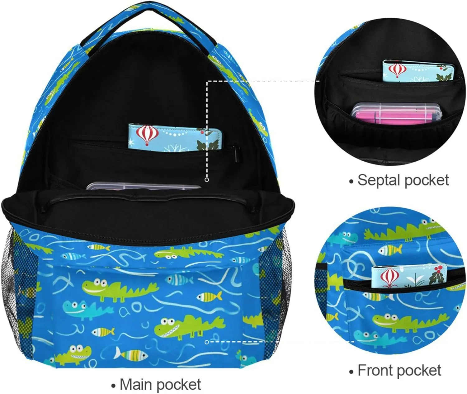 KLL Fun Backpack for Men and Women Waterproof Stylish Travel Bags with Chest Strap Gift Men & Women Animals Crocodile Blue