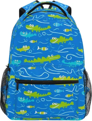 KLL Fun Backpack for Men and Women Waterproof Stylish Travel Bags with Chest Strap Gift Men & Women Animals Crocodile Blue