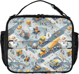 KLL Rectangle Lunch Bag Lightweight Lunch Cooler with Handle Insulated Tote for Beach Travel Construction Scene Highway Construction Concrete Mixer Truck Road Roller