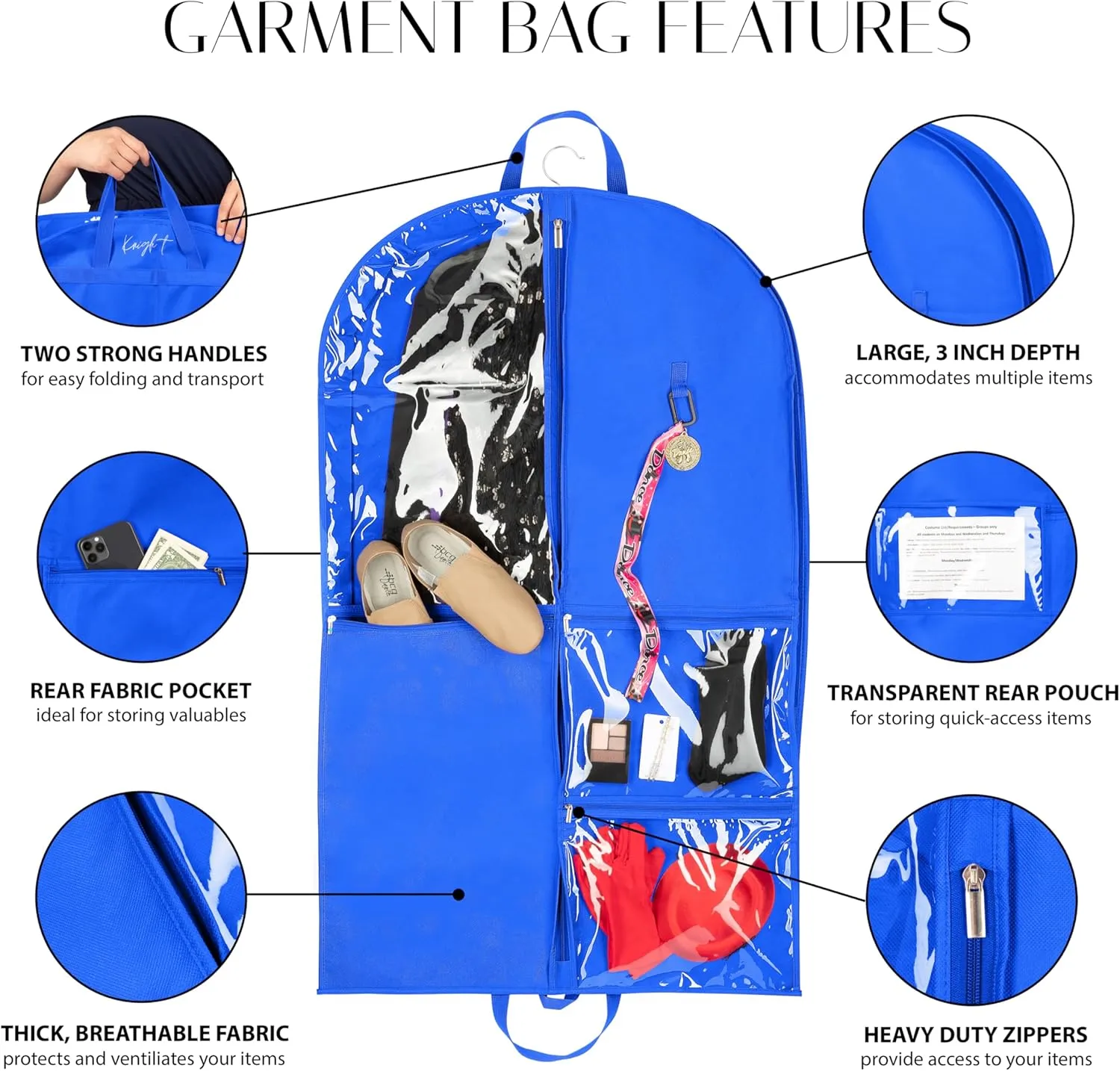 Knight Bag Company- 40 inch Garment Bag with PVC Pouches
