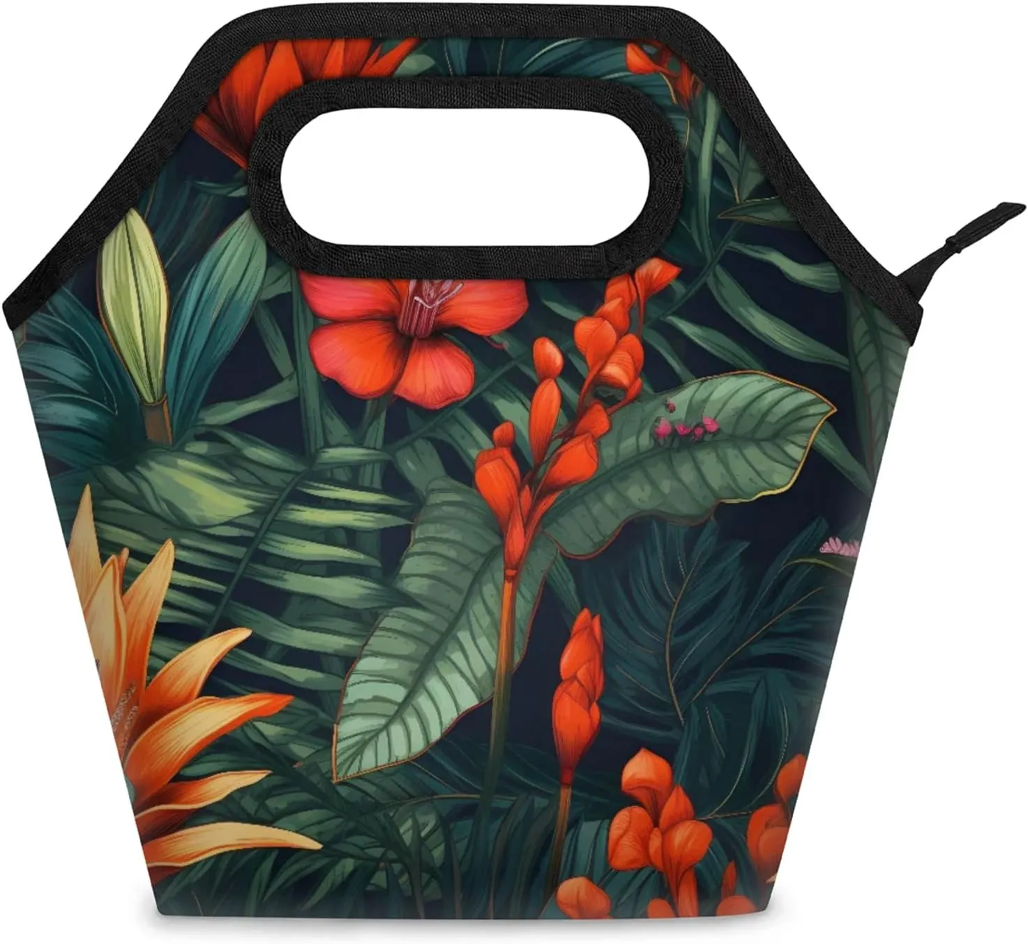 KOBLEN Tropical Floral Portable Insulated Lunch Bag for Adults, Oxford Thermal Food Tote Leakproof Reusable Meal Bag for Picnic, Hiking, Travel (7.5x4.7x11.2 Inch)