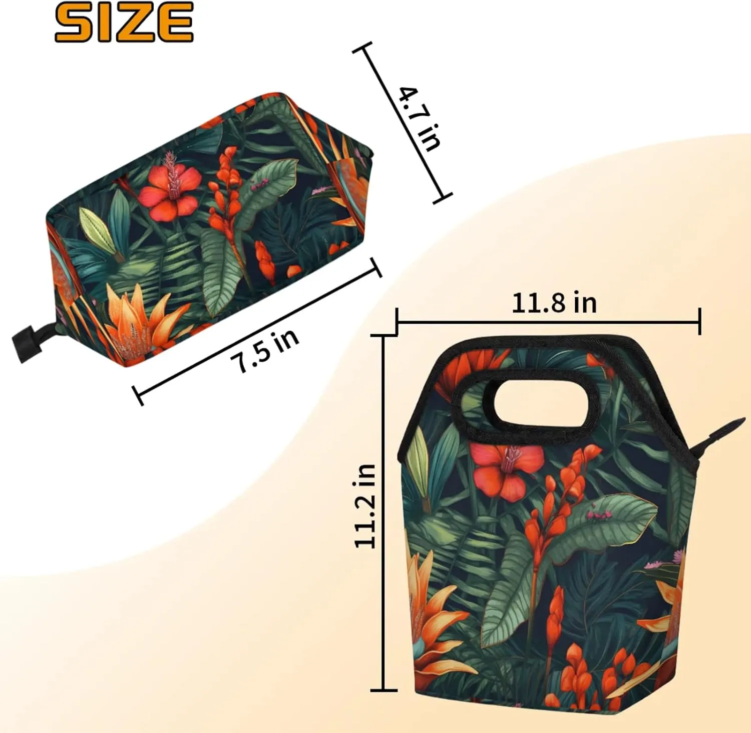 KOBLEN Tropical Floral Portable Insulated Lunch Bag for Adults, Oxford Thermal Food Tote Leakproof Reusable Meal Bag for Picnic, Hiking, Travel (7.5x4.7x11.2 Inch)