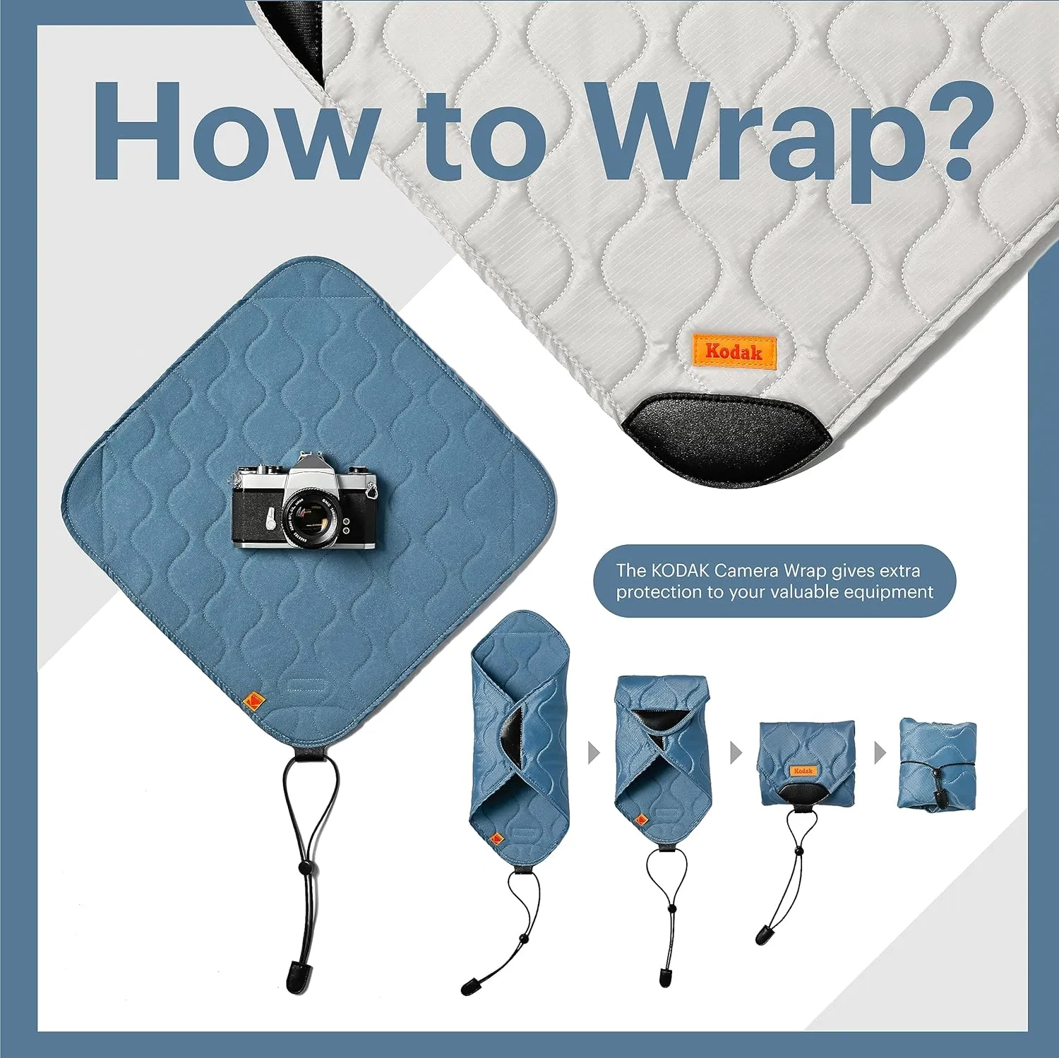 KODAK Camera Wrap Size M 31x31cm - Water-Resistant, Anti-Scratching and Dust-Free Protective Cloth for Mirrorless Camera, Compact Camera, Prime Lens (Black) [ONE item]