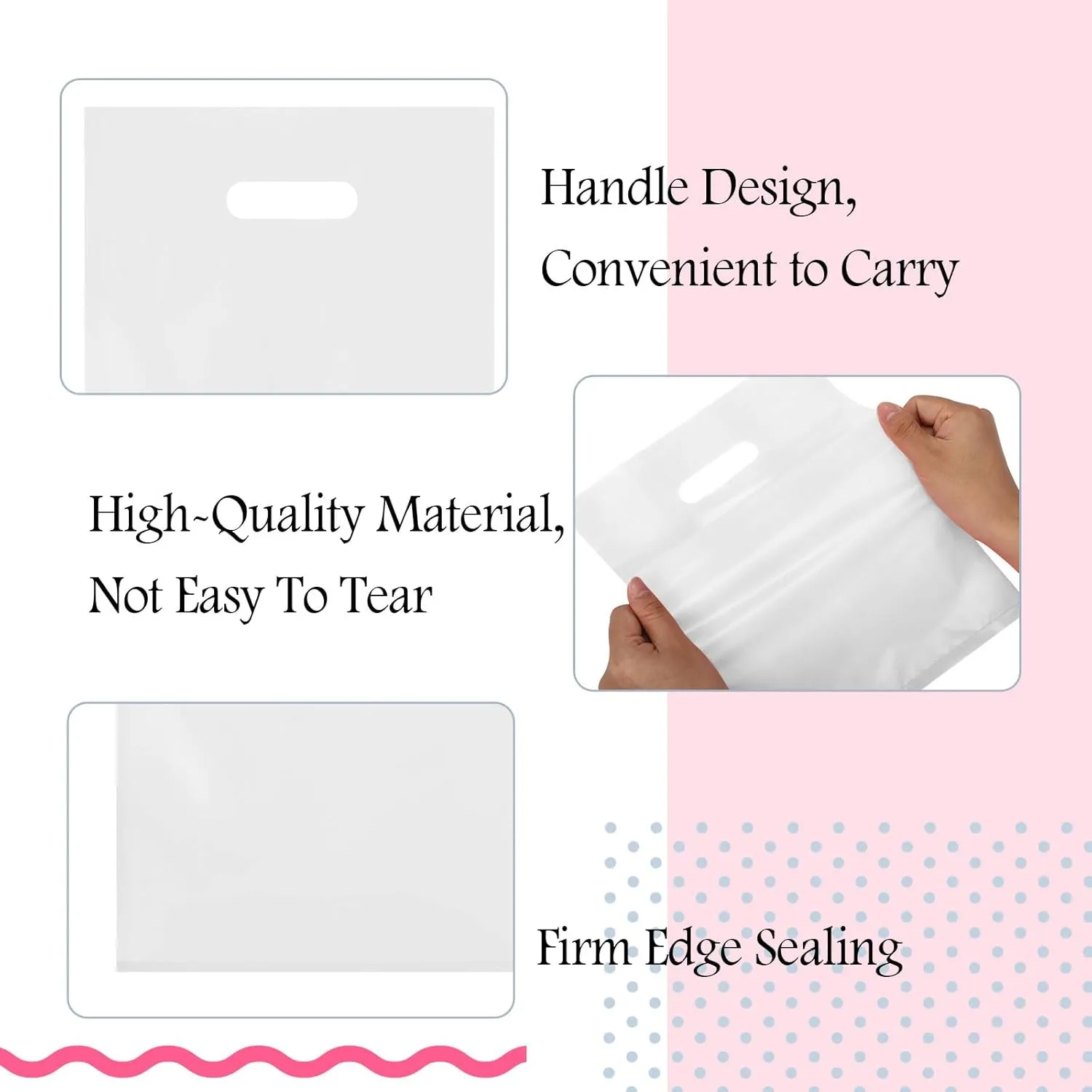 Kosiz 1000 Pcs Plastic Shopping Bags Bulk 9 x 12 in Goodie Merchandise Bags with Die Cutting Handles Small Party Favor Gift for Business, Mother Day, Birthday, Wedding Party Supplies(White)