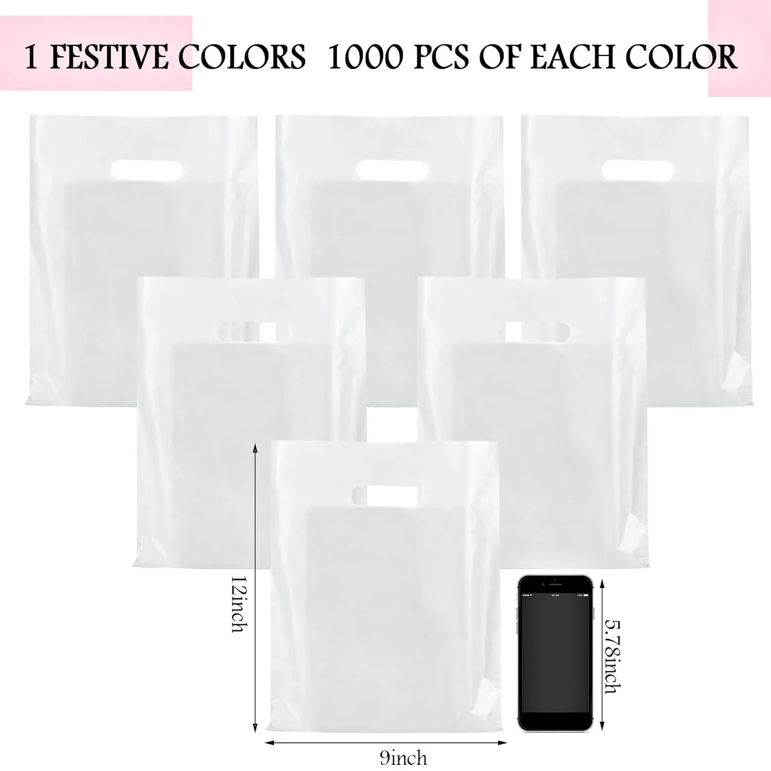 Kosiz 1000 Pcs Plastic Shopping Bags Bulk 9 x 12 in Goodie Merchandise Bags with Die Cutting Handles Small Party Favor Gift for Business, Mother Day, Birthday, Wedding Party Supplies(White)