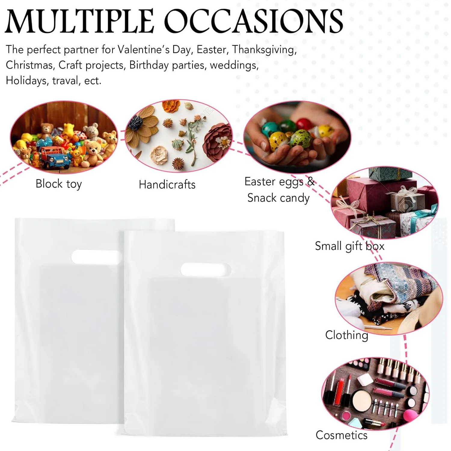 Kosiz 1000 Pcs Plastic Shopping Bags Bulk 9 x 12 in Goodie Merchandise Bags with Die Cutting Handles Small Party Favor Gift for Business, Mother Day, Birthday, Wedding Party Supplies(White)