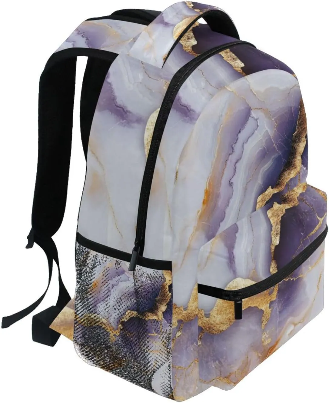 Laptop Backpack for Teacher Nurse Fashion Laptop Bookbag with Chest Strap for Travel Trip Marble White Purple