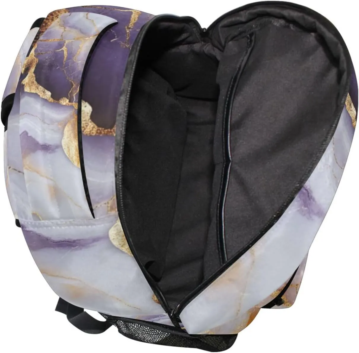 Laptop Backpack for Teacher Nurse Fashion Laptop Bookbag with Chest Strap for Travel Trip Marble White Purple