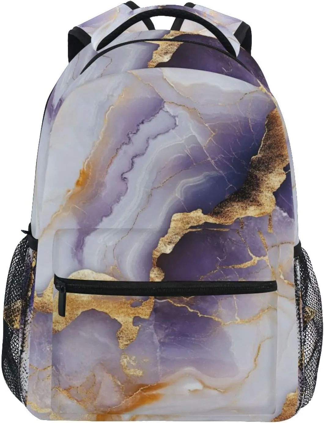 Laptop Backpack for Teacher Nurse Fashion Laptop Bookbag with Chest Strap for Travel Trip Marble White Purple